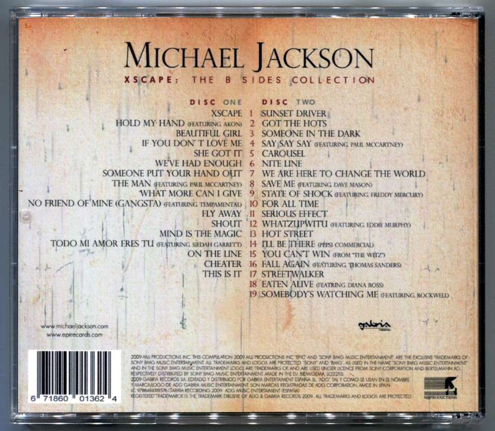 MICHAEL JACKSON XSCAPE THE B SIDES COLLECTION MICHAEL JACKSON